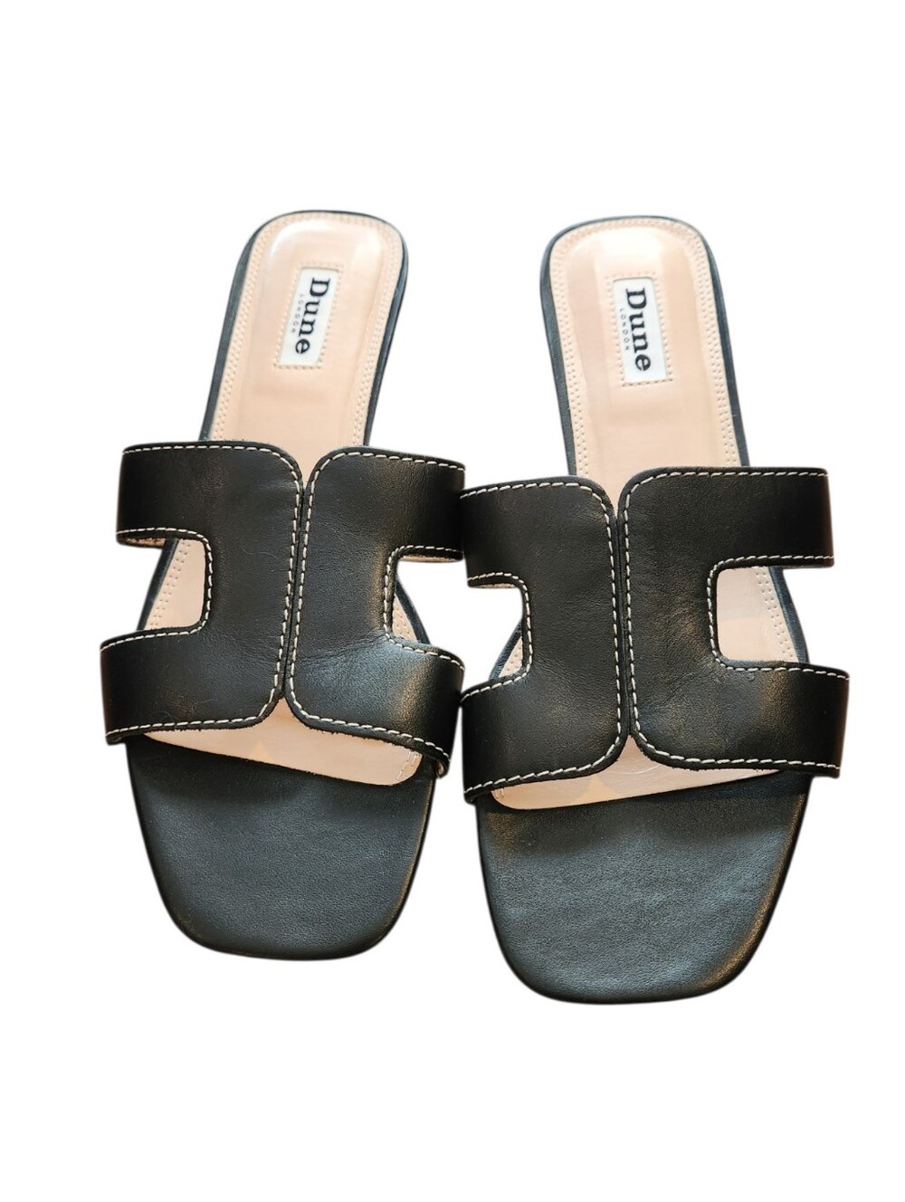 Dune London Loupe Black Leather Slide Sandals Cut Outs Smart Slider Size 38 Flat - Picture 2 of 8